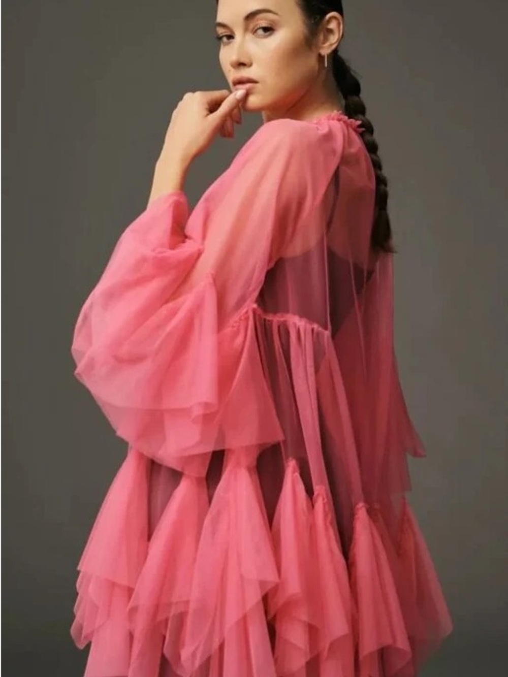 Anthropologie Maeve Hot Pink Tulle Layer Oversized Sheer Mini Dress